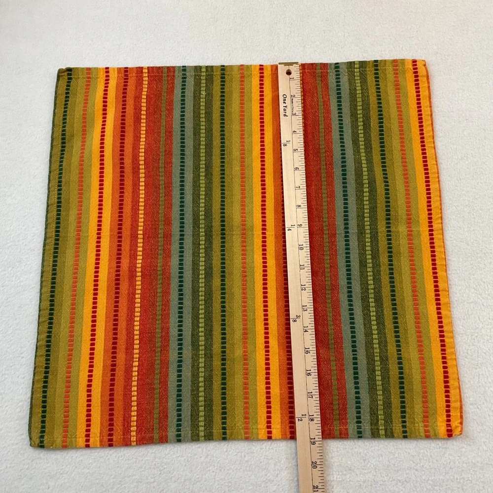 Pier 1 Vintage Striped Cloth Napkins Set of 10 Orange Green Yellow Square Autumn